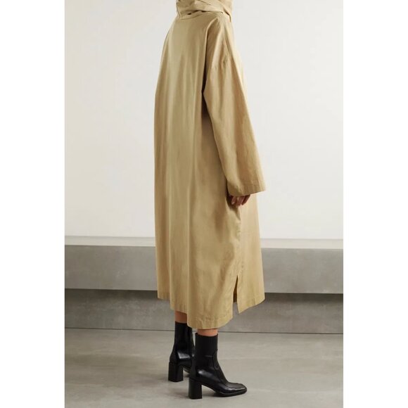 THE ROW "Balsa" Draped Cotton-Poplin Midi Dress in Sand, size Small (fits S-L) - Picture 2 of 12